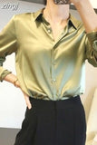 Sleeve Satin Blouse Women 2023 Solid Office Button Silk Shirt Woman Casual Loose Fashion Blouses Women Elegant Blusas