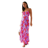 Zingj Wind 24 Years Fresh And Sweet Summer Floral Print Open Back Middle Long Dress