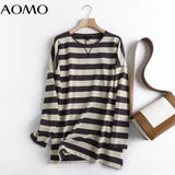 Women High Quality Striped Print Sweatshirts Oversize Long Sleeve O Neck Loose Pullovers Female Tops