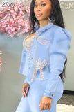 Beading Tassels Patchwork Fashion Denim Coat Turn Down Collar Long Sleeve Crop Jackets Streetwear Buttons Up Slim