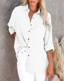 Shirt Women Fashion Pocket Long Sleeve Button Up Shirt Elegant Female Loose Office Top Spring Solid Color Blouse