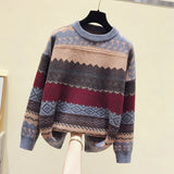 female art retro 2021 new fashion autumn and winter student Japanese diamond jacquard pullover