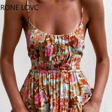 Women Spaghetti Strap Floral Print Ruffle Hem Ruched Cami Dress Women Summer Dress