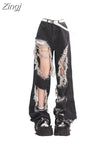 Black Jeans Pants Y2k Baggy Streetwear High Waist Ripped Jeans Harajuku Casual Denim Wide Leg Pants Fashion Trousers