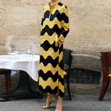 Casual Dot Print Commuter Maxi Dress Fashion Long Sleeve A-line Dress Elegant Ladies Standing Neck Pocket Straight