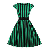 Sleeve Retro Vintage Women Casual Tunic Midi Dress Summer Dot Plaid Print Elegant Aline Swing Casual Cocktail Party