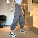 Harajuku Loose Cargo Pants Women High Waist Elastic Streetwear Wide Leg Pants Vintage Korean Summer Hip Hop Gothic