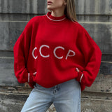 Red Small Round Collar Sweater Women Loose Retro Knitted Shirt Autumn And Winter Hooded