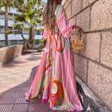 Spring New Holiday Wind V-Neck Printed Printed Long