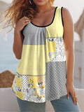 Round Collar Vest New Art Splicing Pattern 3D Digital Printing Sleeveless Women's Folding