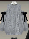 Winter Two Piece Sets Womens Outfit For Women Off The Shoulder Bow Diamond Knitted Sweater And Pleated Skirts Sets 4XL