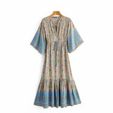 Queens Women Floral Print Batwing Sleeve Beach Bohemian Maxi Dresses Ladies V-neck Tassel Summer Boho Dress
