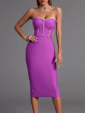 Bandage Dress 2022 New Womens Midi Bodycon Dress Elegant Sexy Crystal Evening Club Party Dress High Quality