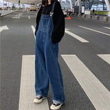 Women Denim Overalls Vintage Streetwear Loose Jumpsuit Korean Straight Wide Leg Pants Casual Jeans All Match