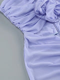 Blue Strapless 3D Flower Ruched Maxi Dress- Outfit