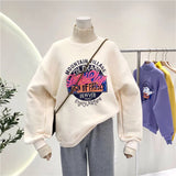 Letters Print Thick Warm Sweatshirt Women Oversized Turtleneck Design Winter Tops Casual Harajuku Teens Girls New
