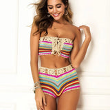 Queens Bikini Sets Knitted Rainbow Hollow Out Hand Weaving Tassel Women Swimsuit Swimwear Biquini Summer Swim