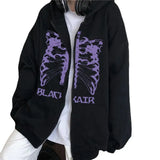 Skeleton Zipper Hoodie 90S Vintage Pattern Print Zipper Top Tap