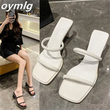 new women's shoes summer square head fish mouth word sandals and slippers women's thick heel medium heel slippers