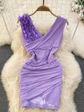 Sexy Mesh Patchwork Bodycon Party Mini Dress Blue/Pink/Purple/Black/White V-Neck Split Sheath Vestidos Female New