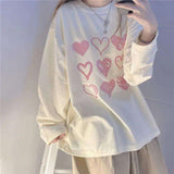 Women's Sweetshirts Love Print O-Neck Pullovers Sweatshirt Casual Loose Long Sleeve Hood Korean Style Kawaii