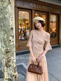 Xixi 2025 Autumn New White Standard Simple Temperament Collar Wool Solid Color Knitted Short-Sleeved Women's Top
