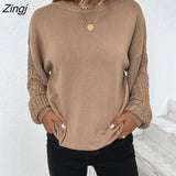 Twist Knit Pullover Sweater for Women Winter Sweaters 2022 New Autumn Solid O-neck Full Balloon Sleeve Sweater