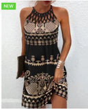 Autumn Halter Neck Leopard Mini Dress Sexy Vintage Vestidos De Fiesta Patchwork Print Sleeveless Beach Casual Dress