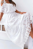 Lace Cold Shoulder Maxi Dress Women White Elegant Dresses for Woman Clothes Summer Sexy Party Boho Beach Vestidos