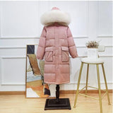 Winter Loose Windbreak Long Coat Women Real Natural Fur Hooded Jacket 90% White Duck Down Coat Thick Warm Snow