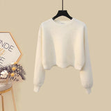 Women Spring Two Pieces Sets Korean Long Sleeve Knitted Sweater Cardigan And Ruffles Patchwork Mesh Long Dress