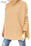 Winter Women Knitted Long Sweater Loose Oversized Turtleneck Batwing Sleeve Tunic Pullover Tops