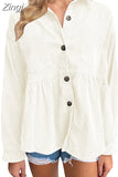 Women's Corduroy Shirt Button Up White Blouses Women Casual Long Sleeve Autumn Elegant Warm Thick Oversized Shirts for