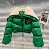 2022 Winter Long Sleeve Lambswool Sailor Collar Short Cotton Coat Women Drawstring F Letter Jacket
