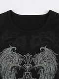 Rhinestone Decor Grunge Wing Printed Crop Top- Outfit