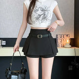 Half-Dress Girl Hottie Thin A-Word Short Skirt Summer New High-Waist College Style Pure Folding