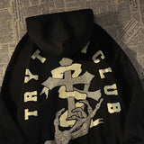 Sweatshirt Punk Goth Wing Letter Print Hoodies Streetwear Plus Size Jacket Long Sleeve Tops Aesthetic Girls