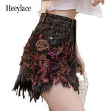 Styles Embroidery Ripped Denim Shorts 3D Floral High Waist Jeans Short Femme 2023 New Frayed Hole Shorts Women Summer