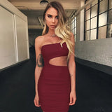 New Ruched Mini Bodycon Dress Summer Women Backless Mini Party Dresses 2018 One Shoulder Sleeveless Sexy