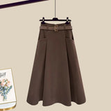 Winter Luxury Two Piece Set For Women Outfit Korean Bow Bandage Knitted Pullover Sweaters+high Waist Woolen Skirts Set