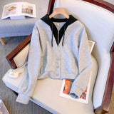 Size Autumn Winter Sweatshirt Two Piece Sets For Women Hooded Long Sleeve Fake Two Piece Tops And Drawstring Skirts Set