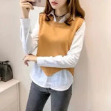 and Autumn Solid Color V-neck Short Wave Edge Edge Sleeveless Knitted Bottoming Sweater Vest Pullover and White