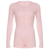 Pink Button Ribbed Playsuit-Outfit