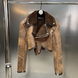 2022 Winter New Collection Turn Down Collar Zippers Sleeve Cuff Faux Fur Leather Jacket Women Irregular Coat