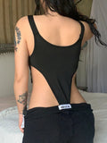 Black Bodysuit Hollow Out Buckle Patchwork Sexy Tanks Bodysuit Off Shoulder Rave Outfits for Women Punk Style One