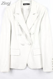 Spring Stylish Short Pink Soft Pu Leather Blazer Long Sleeve Slim Fit Luxury Jackets for Women 2023 Elegant Fashion