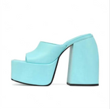 high-heeled square head open-toed fish mouth solid color one-line buckle women's slippers women shoes high