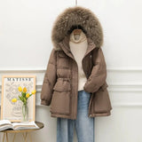Real Raccoon Fur Collar New Winter Women Pocket 90% White Duck Down Jacket Female Thick Warm Parka Loose