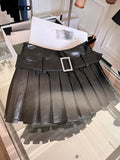 Spring Summer Black Shiny Patent Pu Leather Mini Pleated Skirt Women Belt High Waist Short Luxury Designer Y2K