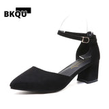 Pumps for Women Buckle Ankle Strap Red Bottom Heels Woman Leather Party Office Dress Shoes Plus